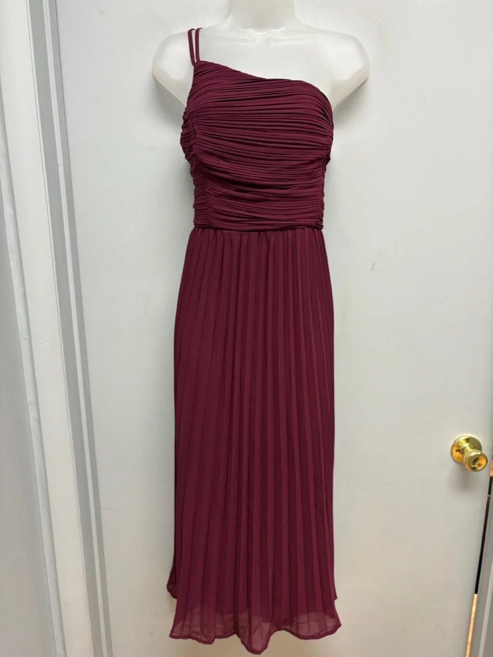 Lulus Wondrous Muse Plum Pleated One-Shoulder Midi Dress XXL - Picture 4 of 12